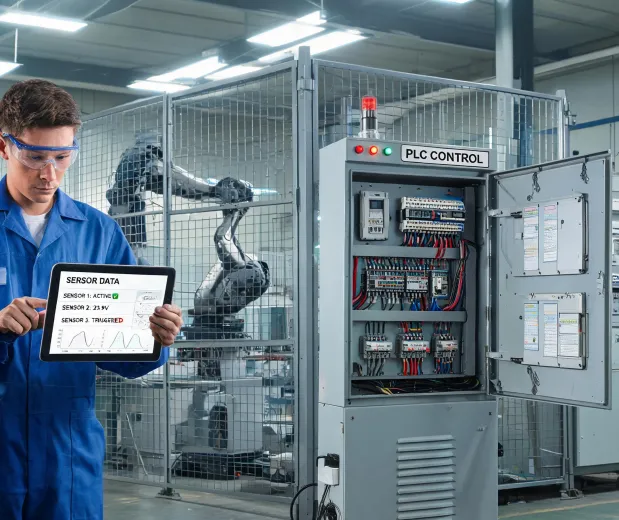 Automation engineer reviewing sensor evidence