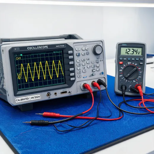 Electronic test instruments on a bench